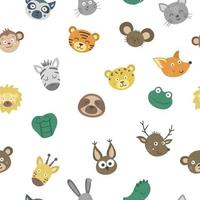 vector de patrones sin fisuras con caras de animales. fondo con personajes tropicales y forestales. papel digital con pegatinas emoji. cabezas con textura de expresiones divertidas