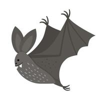 murciélago lindo vector con alas extendidas. icono de personaje de halloween. Ilustración de la víspera de todos los santos de otoño con animal negro volador. diseño de cartel de fiesta samhain para niños.