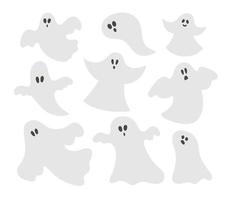 Set of vector ghosts. Halloween party illustration with funny spooks. Scary design for Autumn Samhain party. All saints day elements collection.