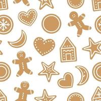 Vector seamless pattern with traditional Christmas cookies. Cute funny repeating background with gingerbread. Digital paper with winter festive biscuits.