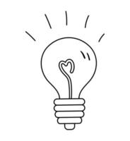 Vector black and white light bulb icon. Back to school educational clipart. Cute outline illustration. Education, clever mind or business idea linear art concept
