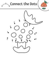 Vector autumn dot-to-dot and color activity with cute mushroom and leaf. Fall season connect the dots game. Funny coloring page for kids with forest plant.