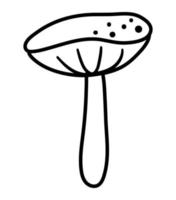 Vector black and white mushroom. Outline autumn plant. Funny toadstool line illustration isolated on white background