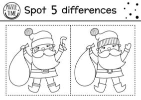Christmas find differences and color game for children. Winter educational activity with funny Santa Claus. Printable worksheet for kids. Cute New Year coloring page with father frost vector
