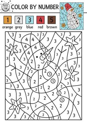 Vector Christmas color by number activity with snowman and ...