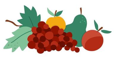 arreglo de frutas vectoriales. lindo conjunto horizontal con manzanas, peras y uvas. Imágenes Prediseñadas de composición de jardín de otoño. icono de cosecha de la temporada de otoño aislado sobre fondo blanco vector