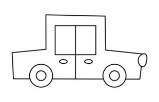 vector coche de juguete blanco y negro aislado sobre fondo blanco. linda ilustración de automóvil para niños. icono de línea de transporte divertido para niños.