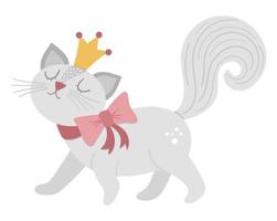 princesa de cuento de hadas vector gato. animal de fantasía en corona aislado sobre fondo blanco. personaje de cuento de hadas. icono de magia de dibujos animados