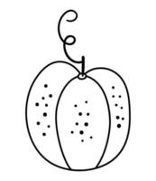 Black and white vector pumpkin. Outline autumn vegetable. Line style squash. Funny veggie illustration or coloring page isolated on white background. Traditional thanksgiving food
