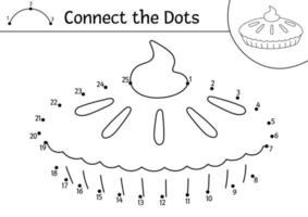 Vector dot-to-dot and color activity with pumpkin pie. Thanksgiving connect the dots game for children with traditional food. Coloring page for kids. Autumn holiday printable worksheet