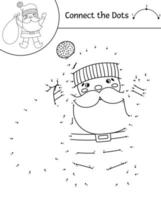 Vector dot-to-dot and color activity with cute Santa Claus. Christmas connect the dots game for children with Father Frost and sack. New Year coloring page for kids. Winter holiday printable worksheet