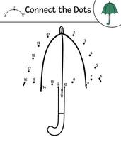 Vector autumn dot-to-dot and color activity with cute umbrella. Fall season connect the dots game. Funny coloring page for kids with rain shield.