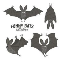 Set of cute vector bats. Halloween characters icons collection. Funny autumn all saints eve illustration with flying and sleeping black animals. Samhain party sign design for kids.