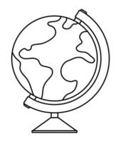 vector globo blanco y negro en un soporte. Esquema del modelo de mapa de esfera mundial. icono de línea de vacaciones o elemento de infografía escolar.