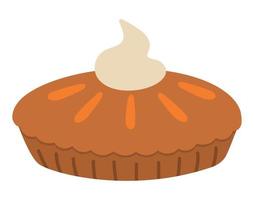 Vector traditional Thanksgiving pumpkin pie side view. Autumn dessert isolated on white background. Cute funny illustration of fall holiday meal with cream