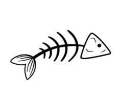 Ilustración de espina de pescado de fiesta de Halloween. vector esqueleto de pescado blanco y negro. diseño de miedo para la fiesta de otoño de samhain. Dibujos para colorear del dia de todos los santos.