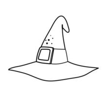 Cute vector black and white wizard hat. Halloween accessory icon. Funny autumn all saints eve coloring page with tall witch hat. Samhain dress party costume element for kids.