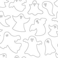 Vector black and white seamless pattern with vector ghosts. Outline Halloween party repeat background with funny spooks. Scary digital paper for Autumn Samhain party