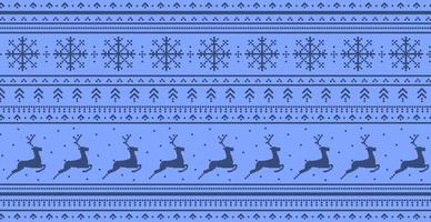 Christmas blue panoramic background with drawings of deer and patterns of the holiday - Vector