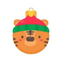 animal face christmas ball wearing a red woolen hat for decoration on Christmas vector