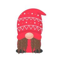 gnomo de navidad. un pequeño gnomo con un gorro de lana rojo. celebrar en navidad vector