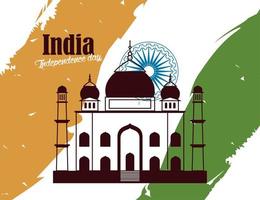 india independence lettering mosque vector