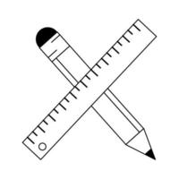 pencil and ruler in black and white vector