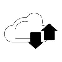 nube con icono de transferencia en blanco y negro vector