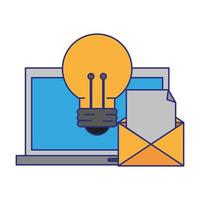 computer with light bulb and envelope vector