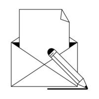 envelope and pencil in black and white vector