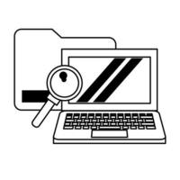 computer with magnifying glass and document vector
