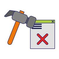 broken website with hammer icon blue lines vector