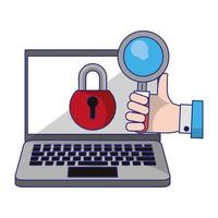 computer with padlock and magnifying glass vector