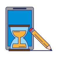 tablet with hourglass and pencil vector