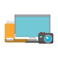 computer with documents folder and camera vector