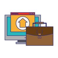 computer with upload sign and briefcase vector