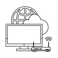 computer with router and globe in black and white vector