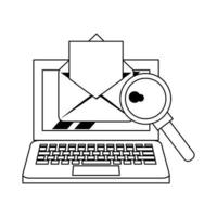 computer with magnifying glass and document vector