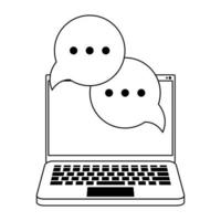 computer with speech bubbles in black and white vector