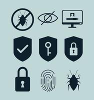 nine cyber security icons vector