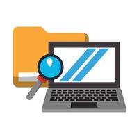 computer with magnifying glass and document vector