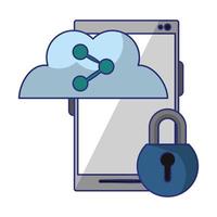 cellphone with padlock and cloud sharing vector