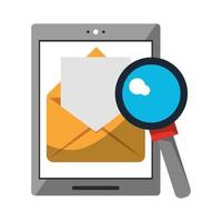 cellphone with documents and magnifying glass vector