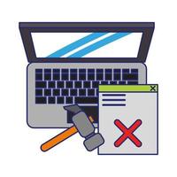 computer and broken web site and tools blue lines vector