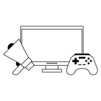 computer with peripone and control in black and white vector