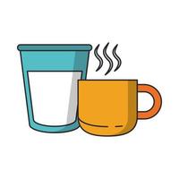 dibujos animados de taza de té y vaso de leche vector