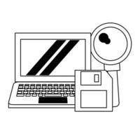 computer with magnifying glass and document vector