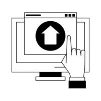 computer upload sign in black and white vector