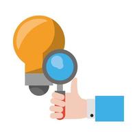 hand with magnifying glass and light bulb vector