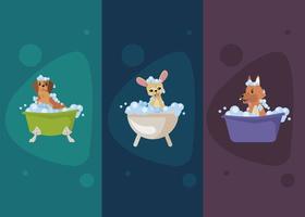 dogs cartoons bathing icon set vector